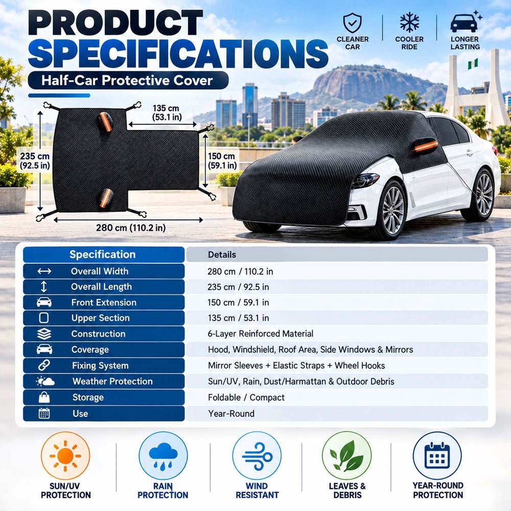 half-car-cover-specification-table