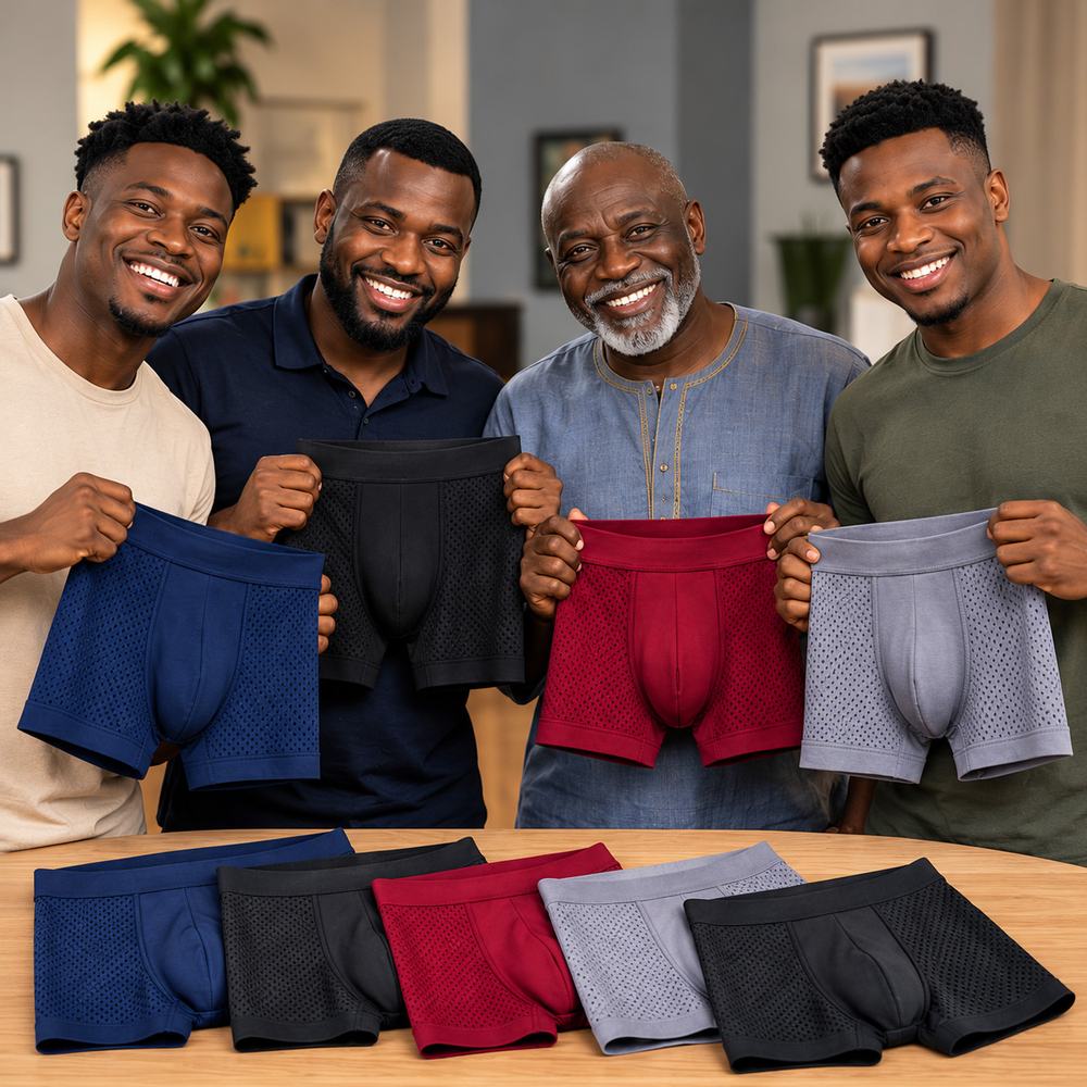 all-me Four men holding up their bamboo boxer shorts
