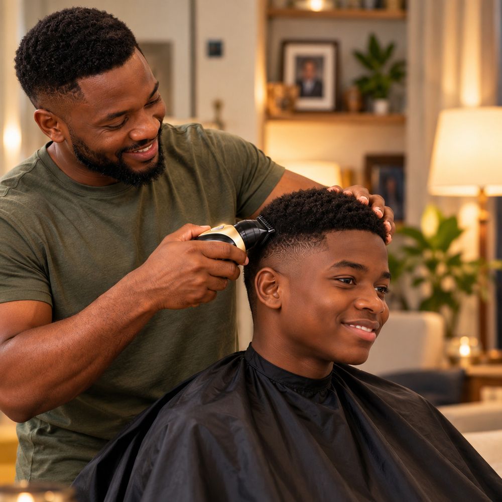 dads whocut A father cutting his son’s hair with the clipper
