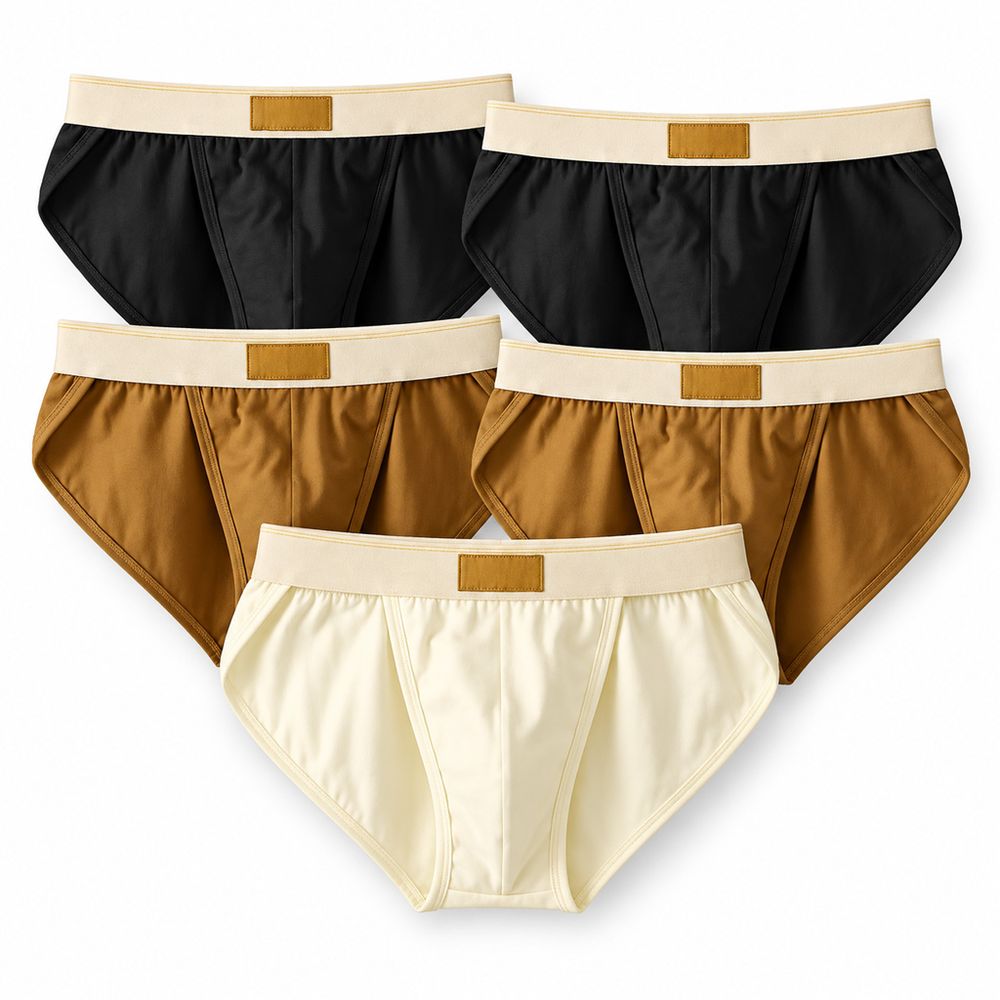 Pack of five men’s cotton briefs: two black, two brown and one white