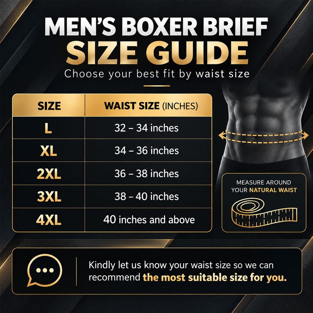size-guide Size guide for the bamboo boxer shorts by waist size
