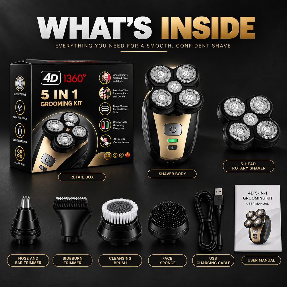 whats inside What is inside the 4D 5-in-1 grooming kit box